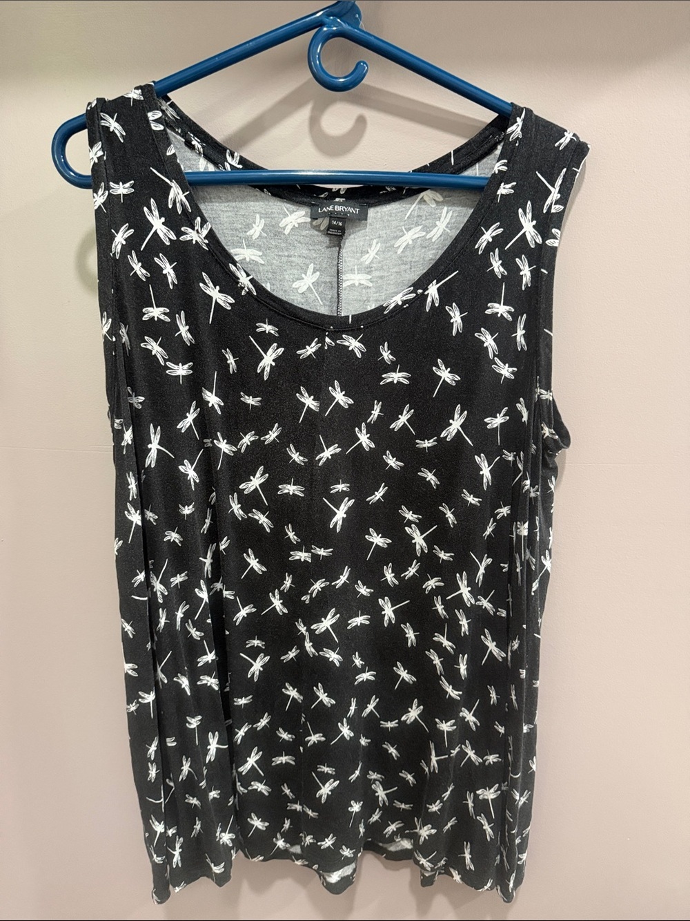 Lane Bryant Black Tank with White Dragonfly Print